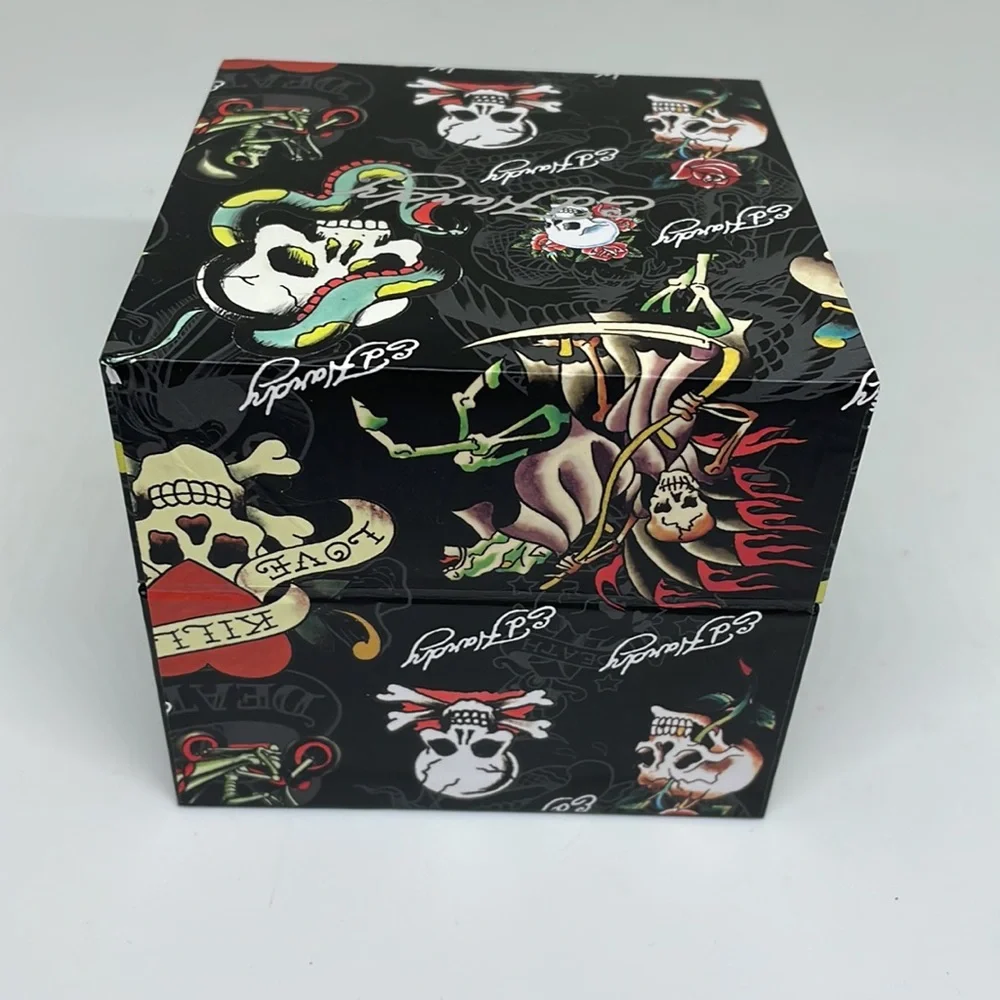 Men's Ed Hardy skull Matte Black Silicone Strap Watch 45mm new